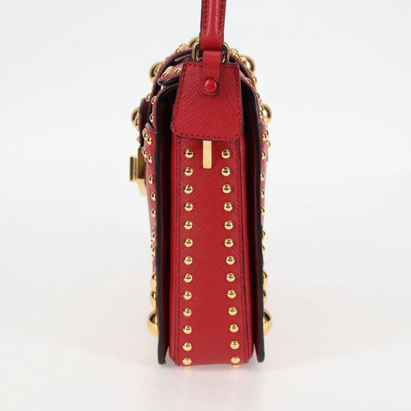 PRADA Shoulder Bag Safiano leather Red Gold Auth - Picture 4 of 16